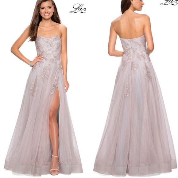 La Femme Dresses & Skirts - LAST PRICE✨La Femme Strapless A-line gown with floral appliques✨NO MORE DISCOUNT